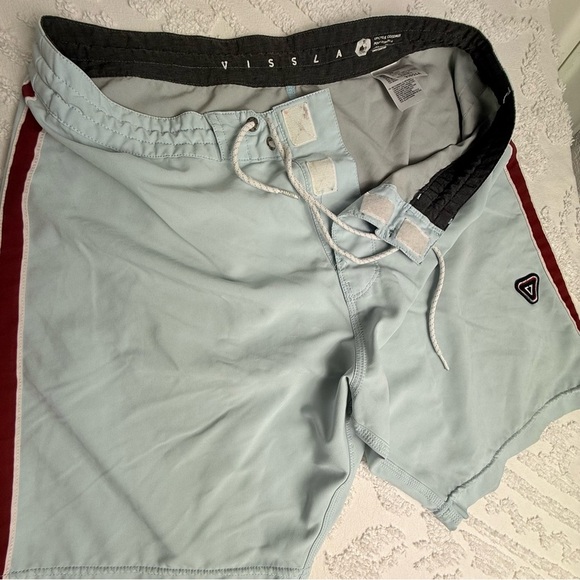 Men's Light Blue Swim Shorts with Red Accents - Picture 2 of 7